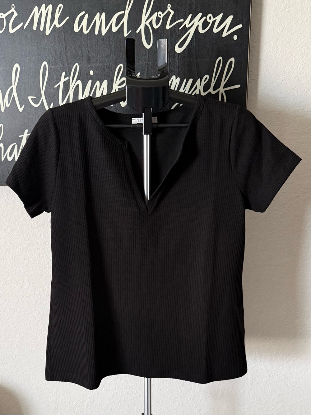 Zenana Black Waffle Knit Short Sleeve Tee NWOT